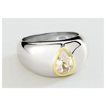 Bague laiton rhodié avec oxyde de zirconium en forme de goutte