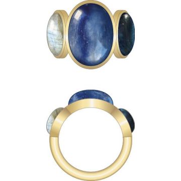Bague laiton doré 3 cabochons pierres naturelles