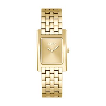 Montre Boss Boitier Or Jaune Rectangle Cadran Or Jaune Bracelet Acier Or Jaune