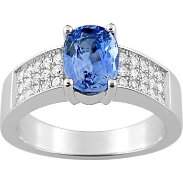 Bague Saphir Diamant 0.33ct Gh-Si Or 750 Blanc