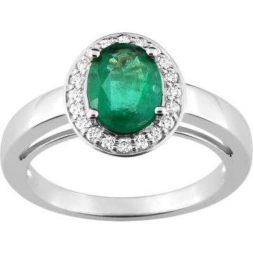 Bague Émeraude Diamant 0.15ct Gh-Si Or 750 Blanc