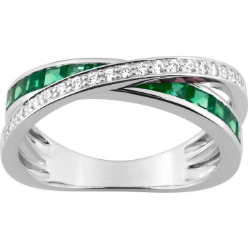 Bague Émeraude Diamant 0.15ct Gh-Si Or 750 Blanc