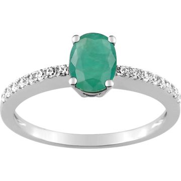 Bague Émeraude Diamant 0.14ct Gh-Si Or 750 Blanc