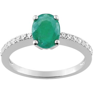 Bague Émeraude Diamant 0.18ct Gh-Si Or 750 Blanc