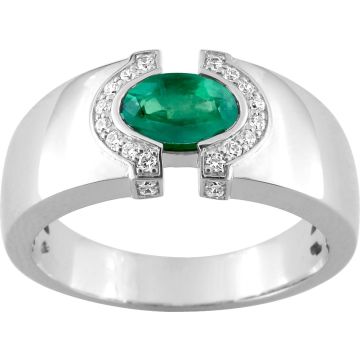 Bague Émeraude Diamant 0.12ct Gh-Si Or 750 Blanc