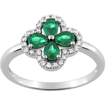 Bague Émeraude Diamant 0.11ct Gh-Si Or 750 Blanc