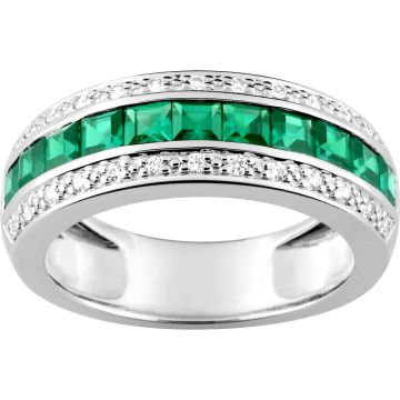 Bague Émeraude Diamant 0.16ct Gh-Si Or 750 Blanc
