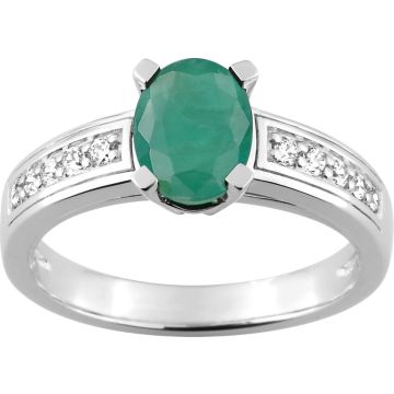 Bague Émeraude Diamant 0.17ct Gh-Si Or 750 Blanc