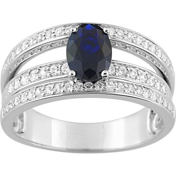 Bague Saphir Diamant 0.34ct Gh-Si Or 750 Blanc