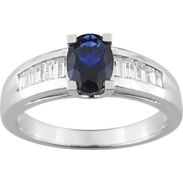 Bague Saphir Diamant 0.30ct Gh-Si Or 750 Blanc