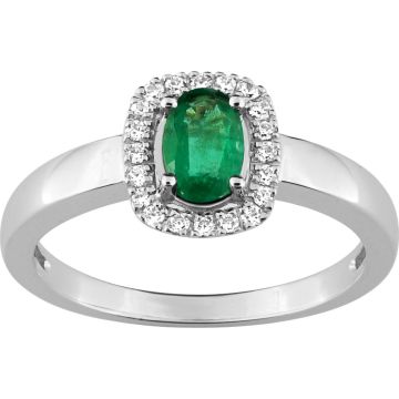 Bague Émeraude Diamant 0.10ct Gh-Si Or 750 Blanc