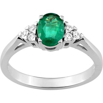 Bague Émeraude Diamant 0.13ct Gh-Si Or 750 Blanc