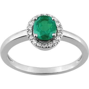 Bague Émeraude Diamant 0.11ct Gh-Si Or 750 Blanc