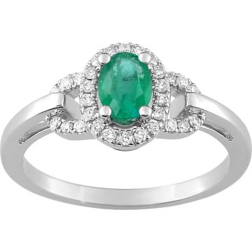 Bague Émeraude Diamant 0.16ct Gh-Si Or 750 Blanc