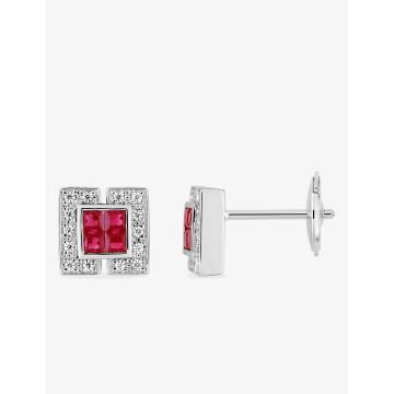 Boucles d'oreilles clou rubis diamant 0.11ct GH-SI en or