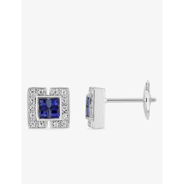 Boucles d'oreilles clou saphir diamant 0.11ct GH-SI en or