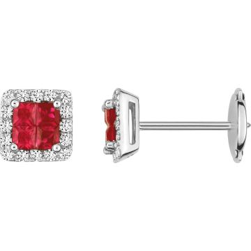 Boucles d'oreilles clou rubis diamant 0.21ct GH-SI en or
