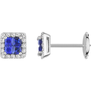 Boucles d'oreilles clou saphir diamant 0.20ct GH-SI en or