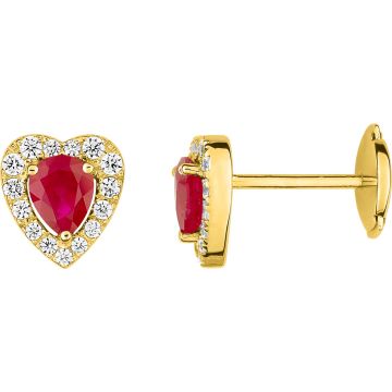 Boucles d'oreilles clou rubis diamant 0.25ct GH-SI en or