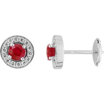 Boucles d'oreilles clou rubis diamant 0.22ct GH-SI en or