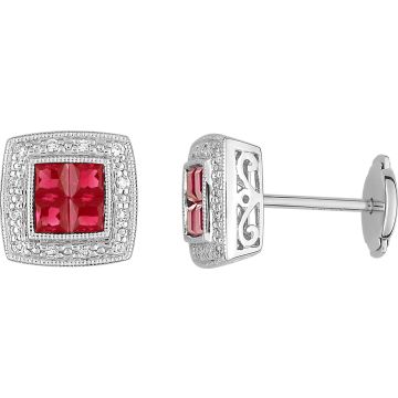 Boucles d'oreilles clou rubis diamant 0.12ct GH-SI en or