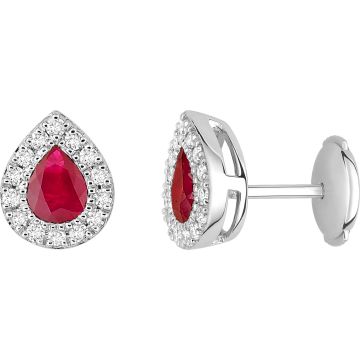 Boucles d'oreilles clou rubis diamant 0.2ct GH-SI en or