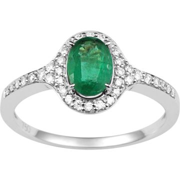 Bague Émeraude Diamant 0.19ct Gh-Si Or 750 Blanc