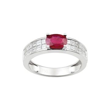 Bague Rubis Diamant 0.95ct Gh-Si Or 750 Blanc