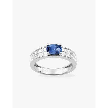 Bague Saphir Diamant 0.86ct Gh-Si Or 750 Blanc