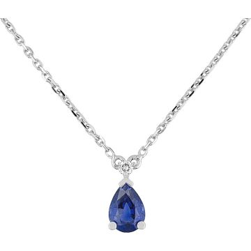 Collier Saphir 0.8 Diamant 0.03ct Gh-Si Or 750 Blanc