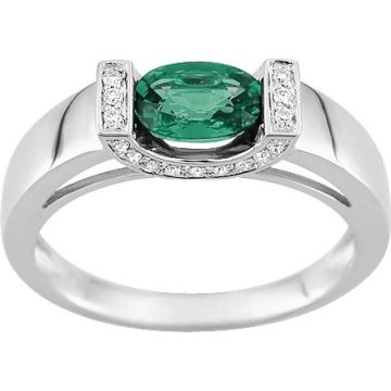 Bague Émeraude Diamant 0.10ct Gh-Si Or 750 Blanc