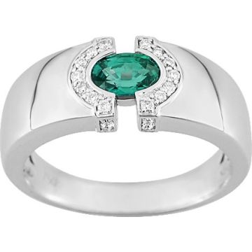 Bague Émeraude Diamant 0.10ct Gh-Si Or 750 Blanc