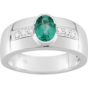 Bague Émeraude Diamant 0.10ct Gh-Si Or 750 Blanc