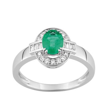 Bague Émeraude 0.73 Diamant 0.23ct Gh-Si Or 750 Blanc