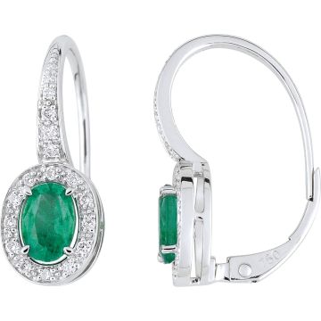 Boucles D'oreilles Dorm Émeraude Diamant 0.16ct Gh-Si Or 750 Blanc