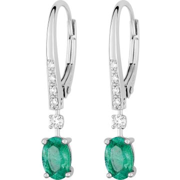 Boucles D'oreilles Dorm Émeraude Diamant 0.08ct Gh-Si Or 750 Blanc