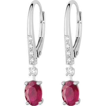 Boucles D'oreilles Dorm Rubis Diamant 0.08ct Gh-Si Or 750 Blanc