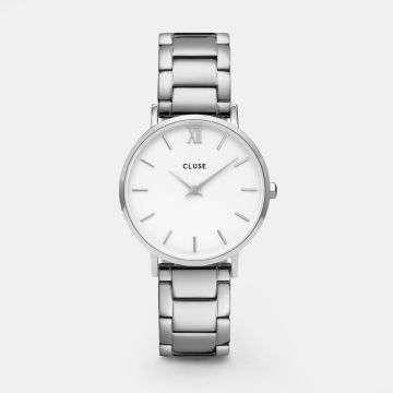 Minuit Watch Steel, White, Silver Colour