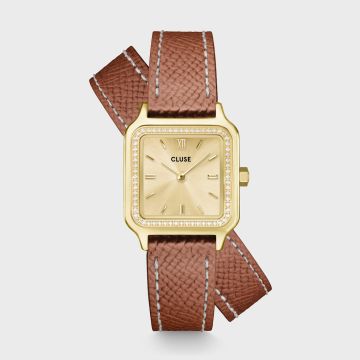 Gracieuse Petite Watch Double Leather, White stones, Nutshell, Full Gold Colour