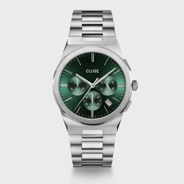 Vigoureux Chrono Watch Steel, Green, Silver Colour