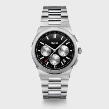 Vigoureux Chrono Watch Steel, Black, Silver Colour