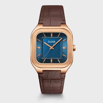 Quadrus Watch Leather, Blue, Rose Gold Colour