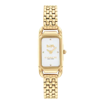 Montre Coach Mouvement Qtz Boitier Acier Doré Rectangle Cadran Blanc Bracelet Acier Acier Doré Cadie