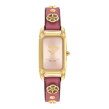 Montre Coach Mouvement Qtz Boitier Acier Rose Rectangle Cadran Acier Rose Bracelet Cuir Coach Rose Cadie