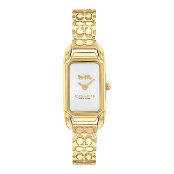 Montre Coach Mouvement Qtz Boitier Acier Doré Rectangle Cadran Blanc Bracelet Acier Acier Doré Cadie