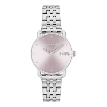Montre Coach Mouvement Qtz Boitier Acier Rond Cadran Rose Bracelet Acier Acier Elliot