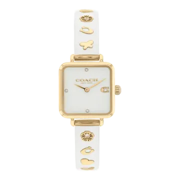 Montre Coach Mouvement Qtz Boitier Acier Doré Carre Cadran Blanc Bracelet Acier Blanc Cass