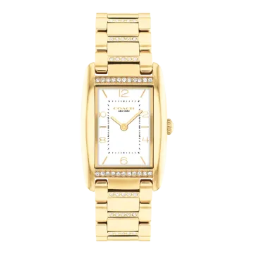 Montre Coach Mouvement Qtz Boitier Acier Doré Rectangle Cadran Blanc Bracelet Acier Acier Doré Reese