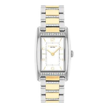 Montre Coach Mouvement Qtz Boitier Acier Rectangle Cadran Blanc Bracelet Acier Acier Et Acier Doré Reese