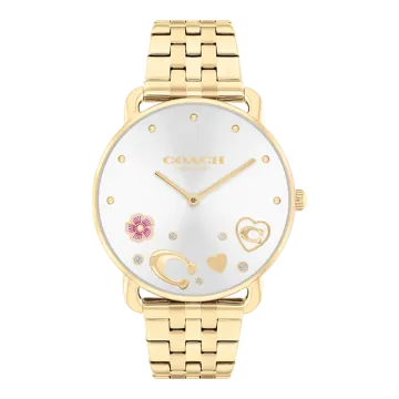 Montre Coach Mouvement Qtz Boitier Acier Doré Rond Cadran Acier Bracelet Acier Acier Doré Elliot